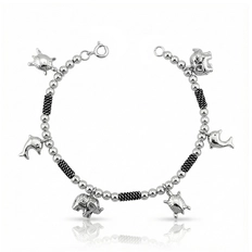 Pulseira com Pingentes de Elefante, Golfinho e Tartaruga com acabamento envelhecido