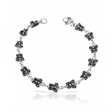 Pulseira de Prata 925 Borboletas com Acabamento Envelhecido