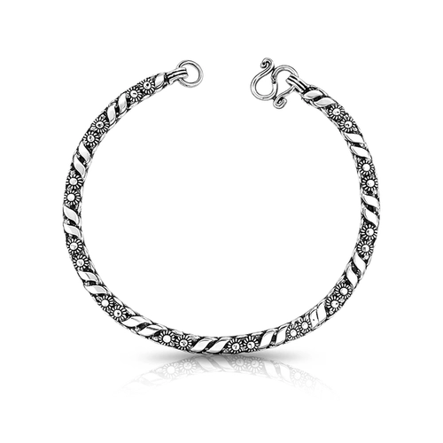 Pulseira Acabamento Envelhecido com Flor e Placa Espelhada