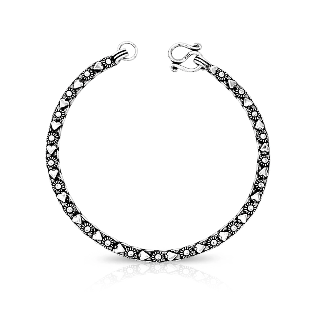 Pulseira Acabamento Envelhecido Fileira com Flor e Coração