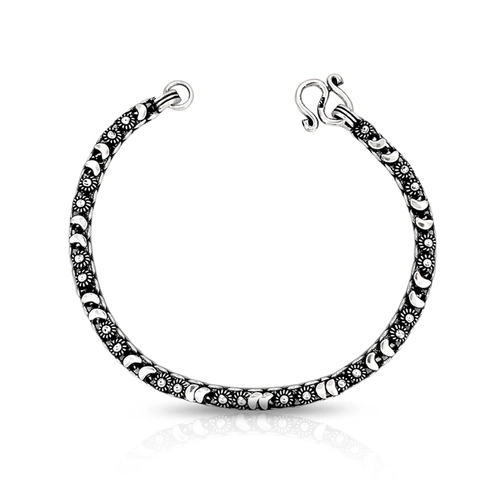 Pulseira com Acabamento Envelhecido Flor e Lua