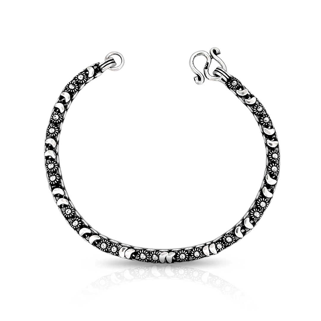 Pulseira com Acabamento Envelhecido Flor e Lua