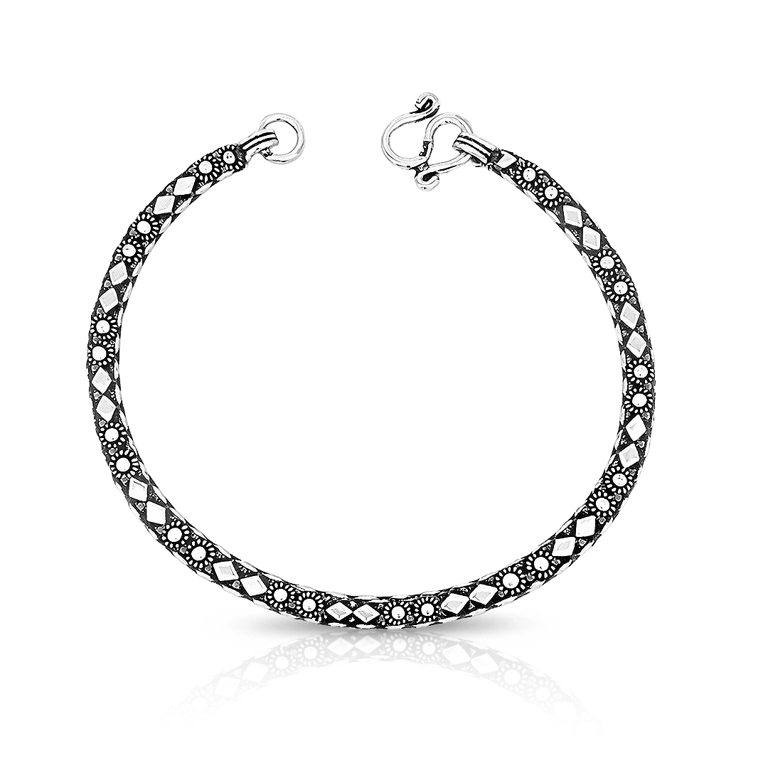Pulseira Acabamento Envelhecido Fileira com Flor e Losango