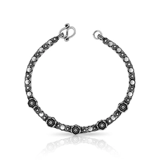 Pulseira Flores Envelhecidas e Placas Redondas Espelhadas