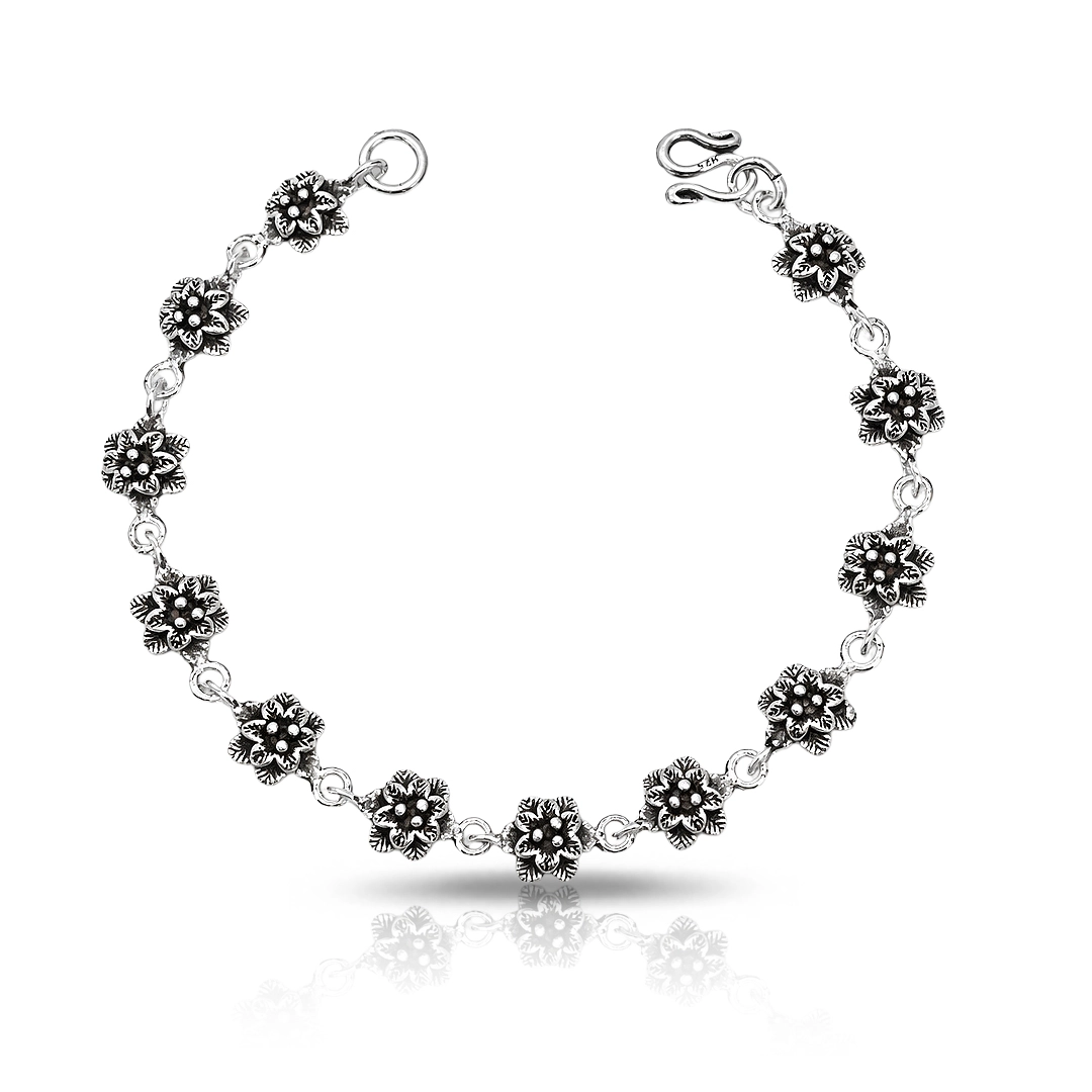 Pulseira Acabamento Envelhecido Flores Trabalhadas