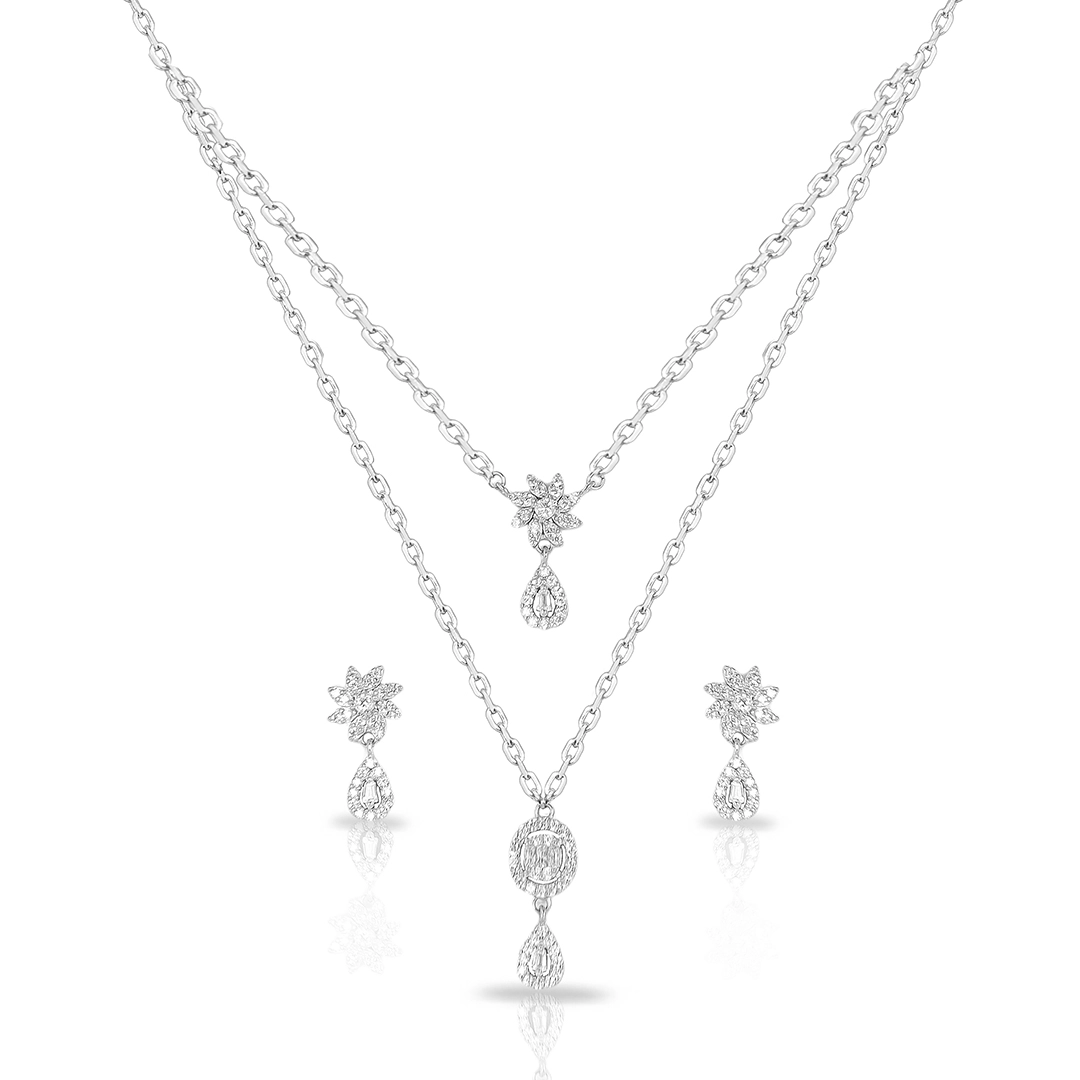 Colar Blend Collection com Brincos de Zircônias Cristal Cravejadas