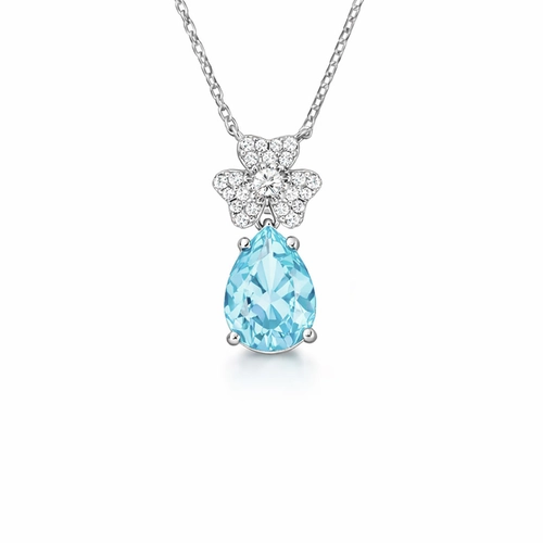 Gargantilha Blend Collection Flor com Gota em Zircônia Topázio e Cristal