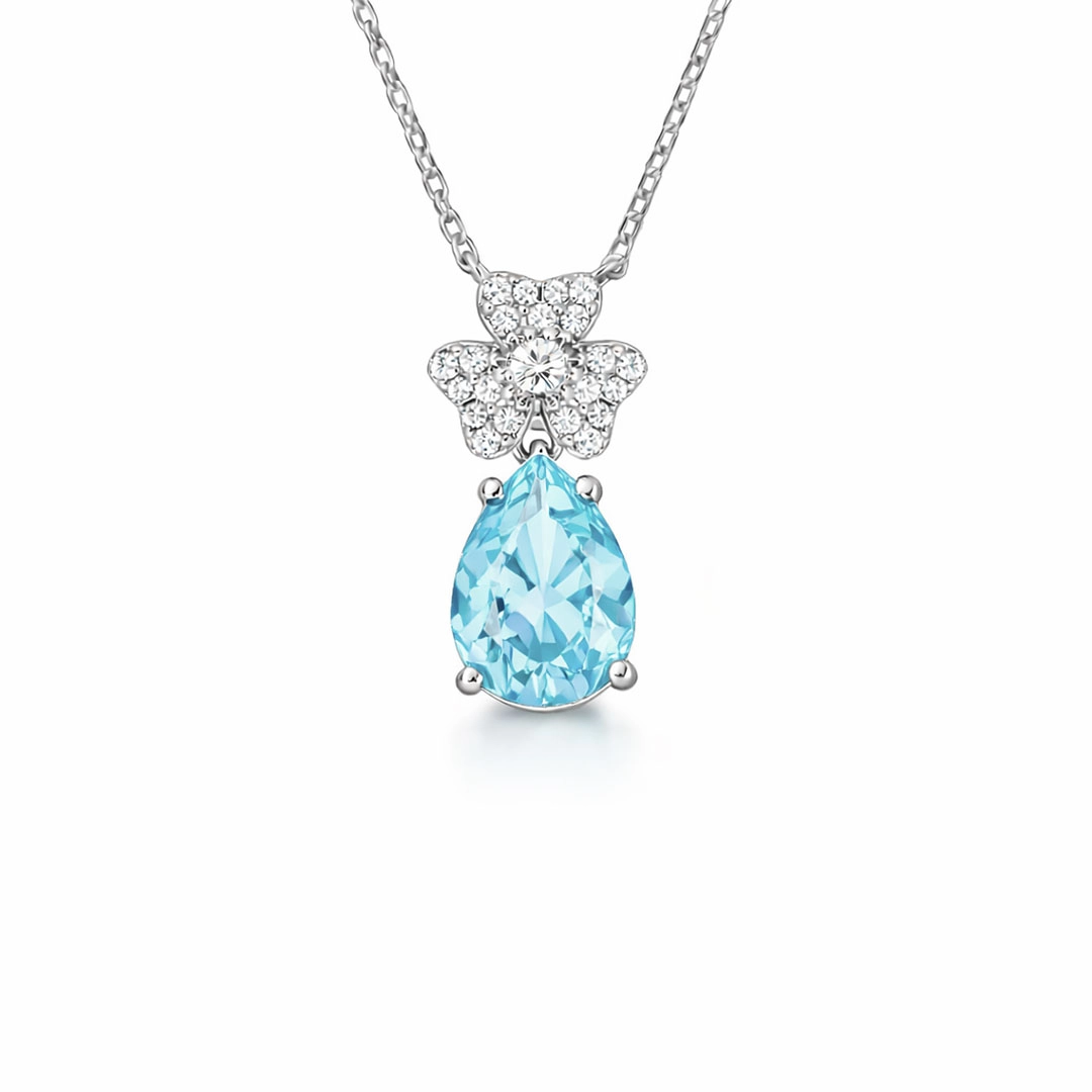 Gargantilha Blend Collection Flor com Gota em Zircônia Topázio e Cristal