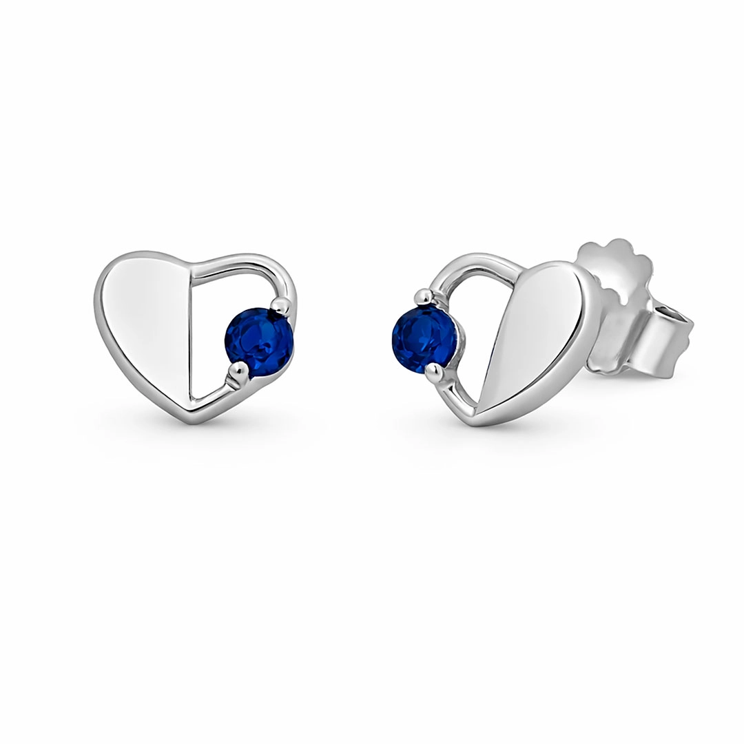 Brinco Blend Collection Top Coração Espelhado com Zircônia Safira