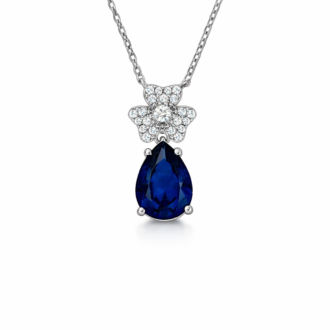 Gargantilha Blend Collection Flor e Gota com Zircônias Cristal e Safira