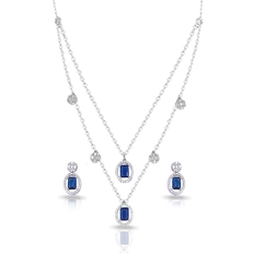 Colar de Prata Blend Collection Duplo com Brincos de Zircônias Cristal e Safira