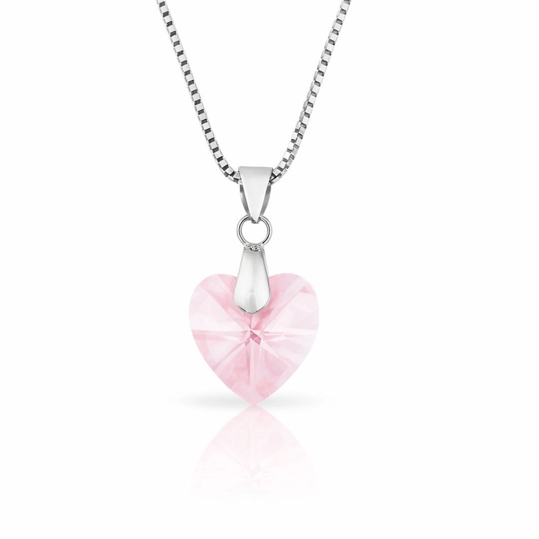 Gargantilha Cristal Coração Facetado Rosa