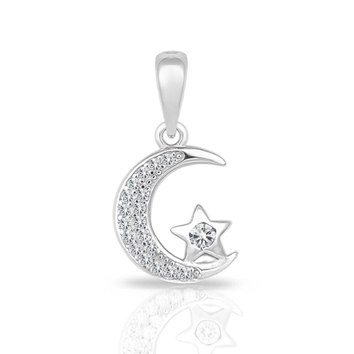 Pingente Lua e Estrela com Zircônias Cristal
