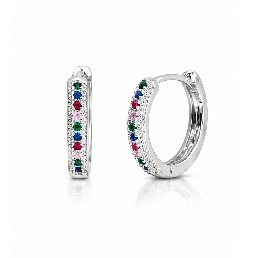 Brinco Argola Click com Zircônias Coloridas
