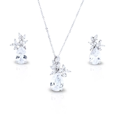 Colar de Prata Blend Collection com Brincos e Gota de Zircônias Cristal