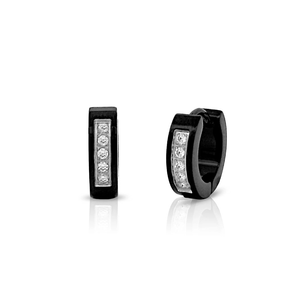 Brinco Argola Click Carbonada com Zircônias Cristal
