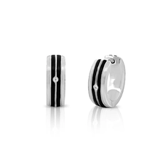 Brinco Argola Click com Dois Frisos Carbonados e Zircônia Cristal