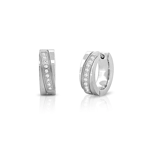 Brinco de Aço Argola Click Trabalhada com Zircônias Cristal