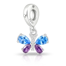 Berloque Borboleta com Zircônias Ametista, Cristal e Topázio