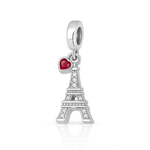 Berloque Torre Eiffel com Coração em Zircônia Rubi