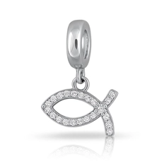 Berloque Símbolo Cristão com Zircônias Cristal Cravejadas
