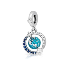 Berloque Globo Com Zircônias Cristal e Safira