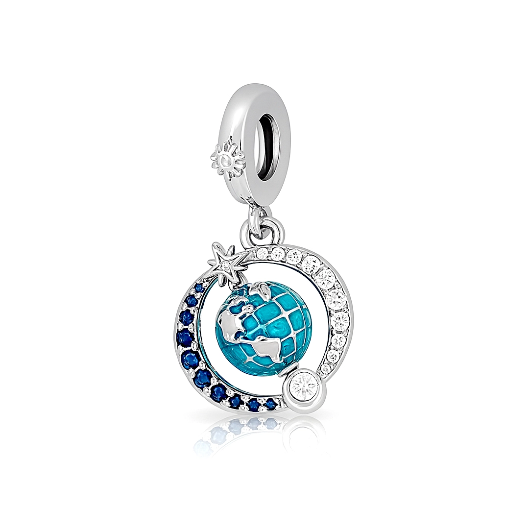 Berloque Globo Com Zircônias Cristal e Safira