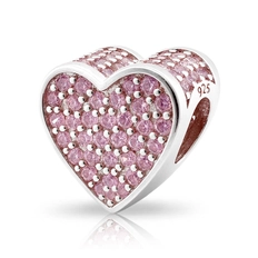 Berloque Coração com Zircônias Rosa Cravejadas