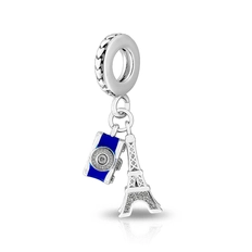 Berloque Torre Eiffel com Máquina Fotográfica Azul