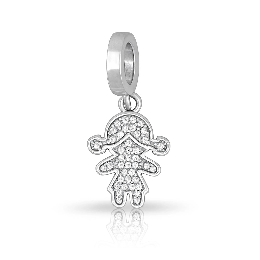 Berloque Menina com Zircônias Cristal Cravejadas