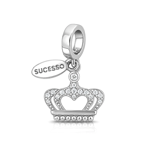 Berloque Coroa com Zircônias Cristal e Placa Sucesso