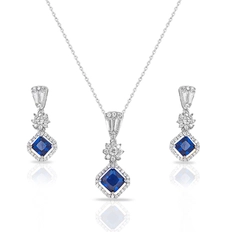 Colar de Prata Blend Collection com Brincos de Zircônias Cristal e Zircônia Safira Quadrada
