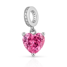 Berloque Coração com Zircônia Rosa e Cristal