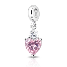 Berloque Coração com Zircônia Rosa e Cristal