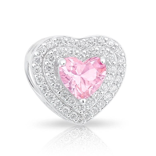Berloque Coração com Zircônias Rosa e Cristal Cravejadas