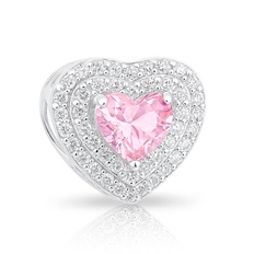 Berloque Coração com Zircônias Rosa e Cristal Cravejadas