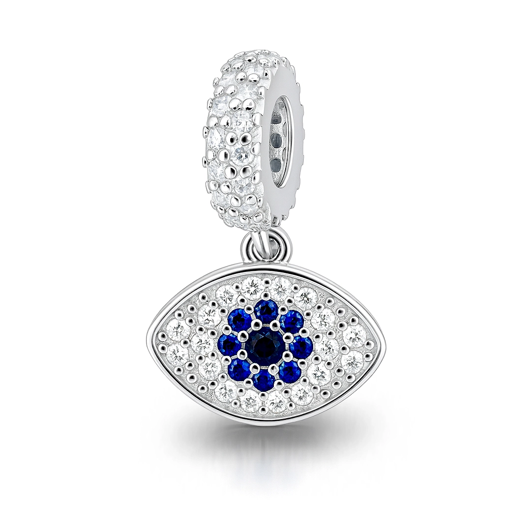 Berloque Olho Grego com Zircônia Cristal e Safira