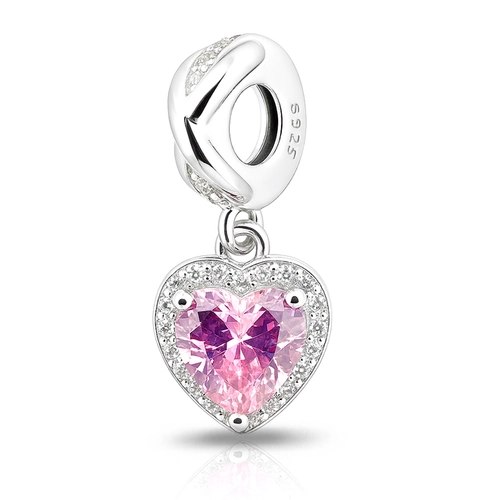 Berloque Coração com Zircônias Rosa e Cristal