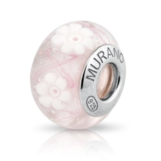 Berloque Separador Murano Rosa com Flor Branca