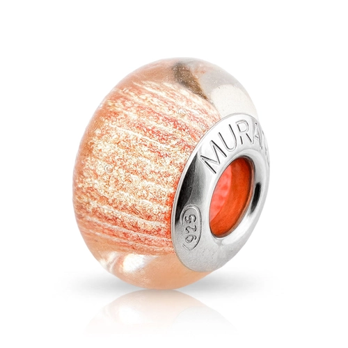 Berloque Separador Murano Rosé Com Trabalhado Dourado