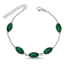 Pulseira de Prata 925 com Malaquita Natural Navete