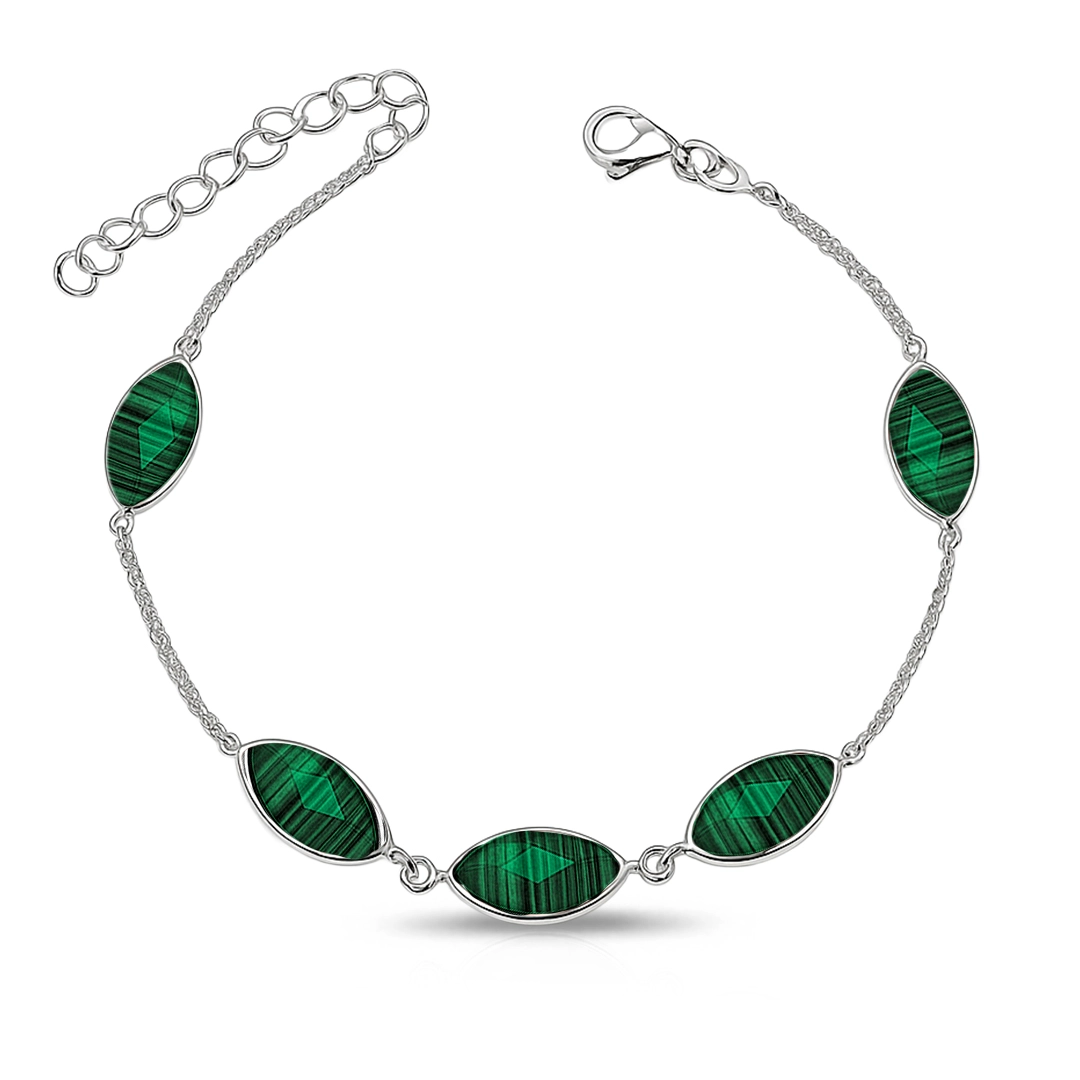 Pulseira de Prata 925 com Malaquita Natural Navete