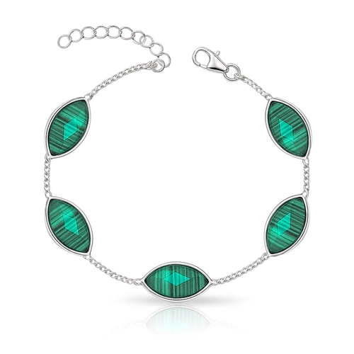 Pulseira em Prata 925 com Pedras de Malaquita Natural