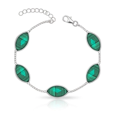 Pulseira em Prata 925 com Pedras de Malaquita Natural