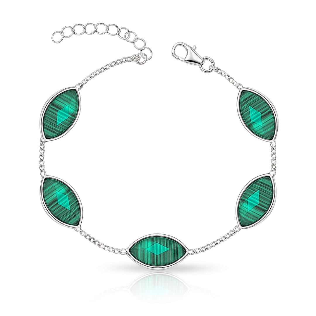 Pulseira em Prata 925 com Pedras de Malaquita Natural