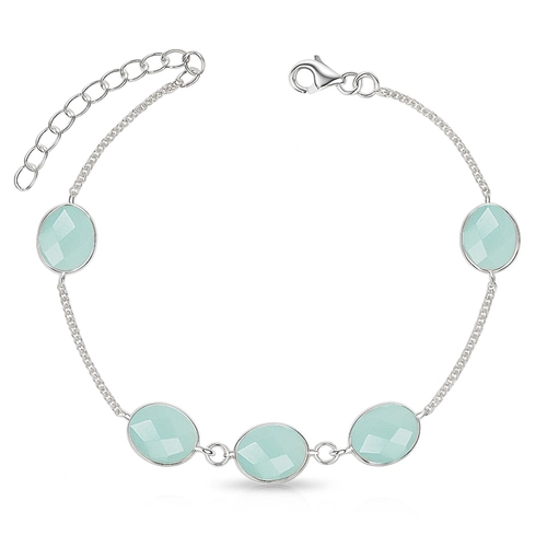 Pulseira de Prata 925 com Pedras de Calcedônia Natural