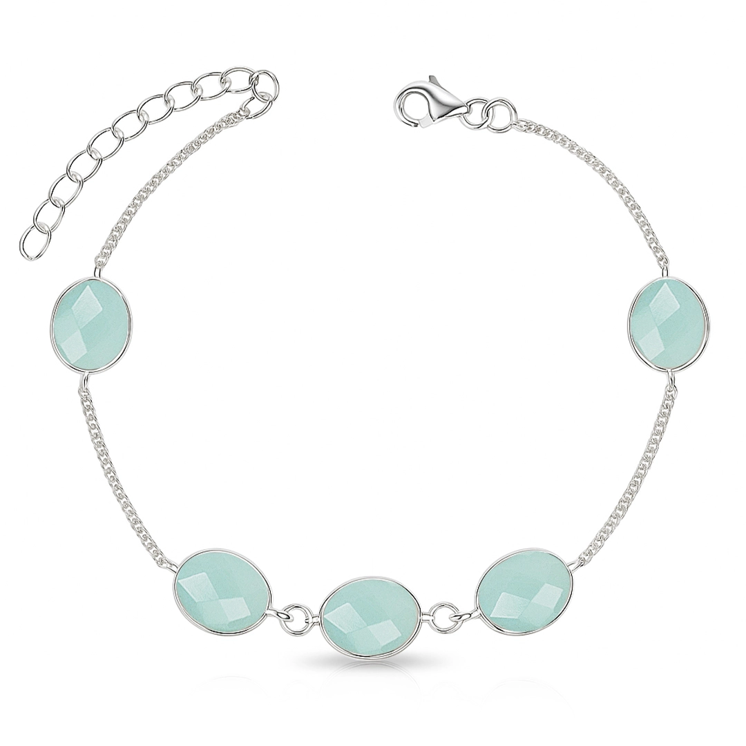 Pulseira de Prata 925 com Pedras de Calcedônia Natural