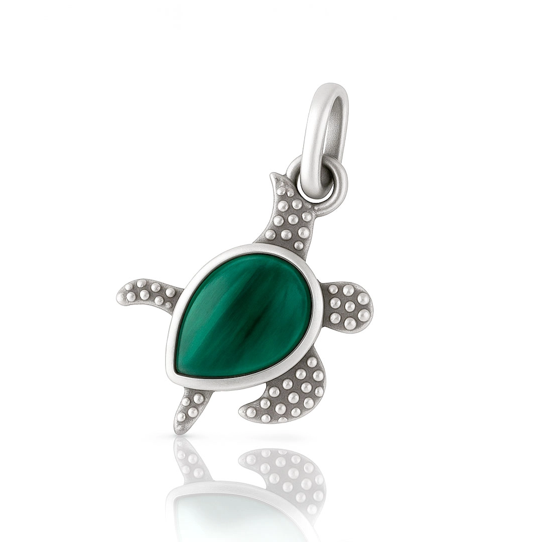 Pingente de Prata 925 Tartaruga com Malaquita Natural