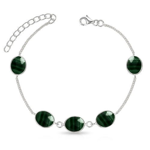 Pulseira de Prata 925 com Pedras de Malaquita Natural