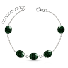 Pulseira de Prata 925 com Pedras de Malaquita Natural